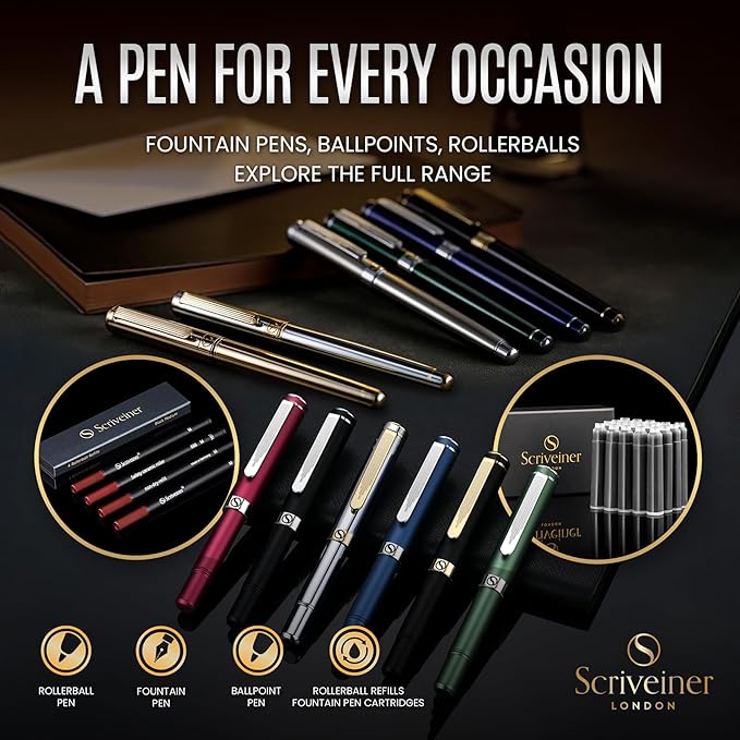 Scriveiner Black Green Ballpoint Pen - Black Green Luxury Pen, Chrome Finish, Schmidt Black Refill, Best Ball Pen Gift Set for Men & Women, Professional Executive Office, Nice Designer Pen