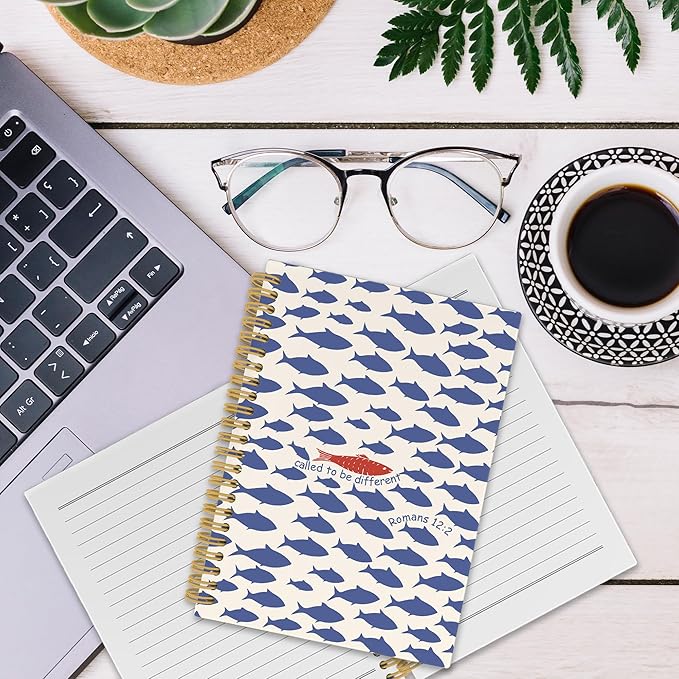 Christian Fish Spiral Notebook, Coastal Beach Bible Journaling Notebooks for Note Taking, Ocean Fish Hardcover Journals for Women Men 160 Pages 5.5 x 8.3 Inch, Christian Gifts for Women