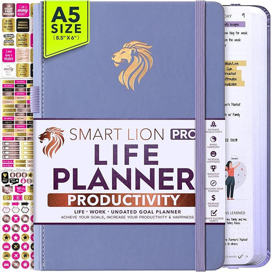 Life Planner - Undated Daily, Weekly & Monthly Planner with Budget Section | A 12 Month Journey to Increase Productivity & Happiness | Life Organizer & Gratitude Journal - Horizontal Format