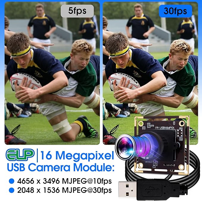ELP 16MP Wide Angle USB Camera Module for Raspberry Pi and Computer 4K Mini UVC USB2.0 Video Webcam Board with 118degree No Distortion Lens IMX298 Industrial PC Lightburn Camera for Laptop,Jetson Nano
