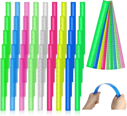 Panelee 108 Packs 12 Inch Plastic Ruler - Color Transparent, Assorted Colors, Metric Clear With Inches and Centimeters for Kids, School, Home, Classroom, Office - Back to School Gifts Supplies