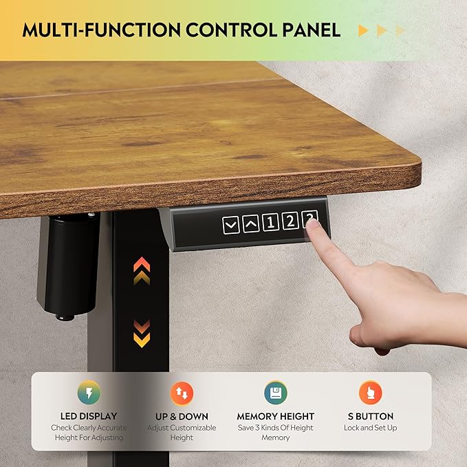 DEVAISE 55 Inch Electric Standing Desk, 3 Adjustable Height Stand up Desk for Home Office, Ergonomic Sit to Stand Desk with LED Touchscreen, Hook, 3 Memory Preset Computer Desk (Rustic Brown)
