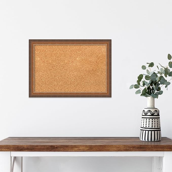 Amanti Art Natural Cork Board for Wall, 14x20 Vision Board with Bronze Frame, Small Corkboard Office Decor for Home Organization, Modern Corkboard Pinboard to Display Items for Home Organization in