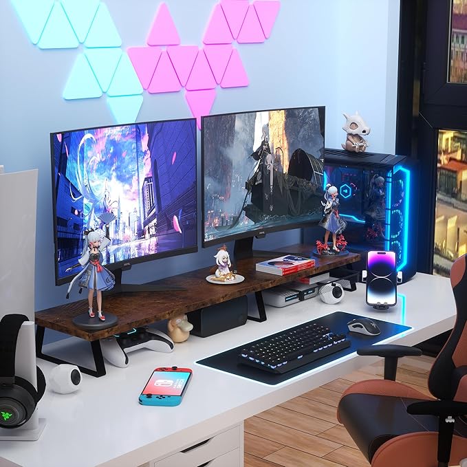 Aothia Dual Monitor Stand Riser - Metal Leg Monitor Stand with Drawer, Desk Shelf for PC, Laptop & Screen (Vintage)