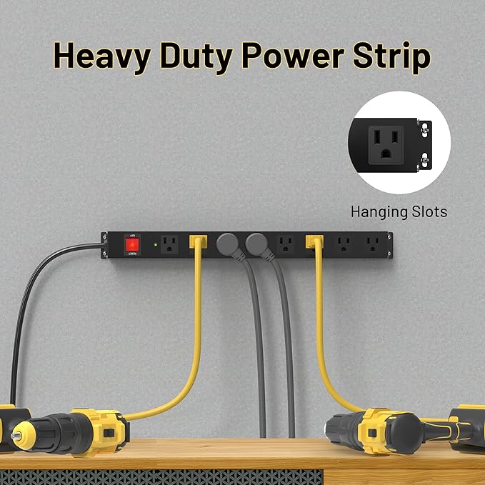 KF 8 Outlet Heavy Duty Power Strip Surge Protector, 2100J Surge Protection Metal Power Strip, 15A/1875W Mountable Power Strips with Upgraded Switch, 14AWG 6FT Extension Cord, Black