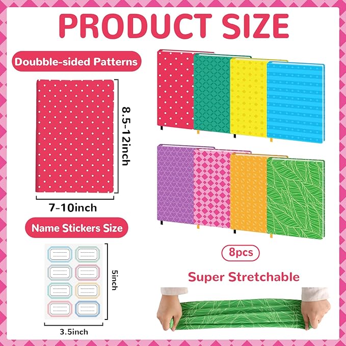 Jumbo Book Covers 8 Pack Reusable Fabric Book Cover Protective Books Covers 9 x 11 Inch Colorful Plaid Stretchable Books Sleeve Cover with Sticker for Most Hardcover Textbooks Up to 10 x 12.5 Inch