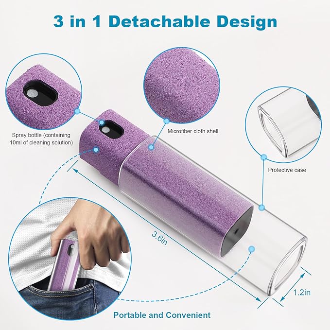 6 Pack Screen Cleaner 3-in-1 Touchscreen Mist Cleaner Spray and Microfiber Cloth Built-in Cleaning Solution Portable Reusable Fingerprint-Proof Spray Bottle for Phone Laptop iPad TV Monitor Car Screen