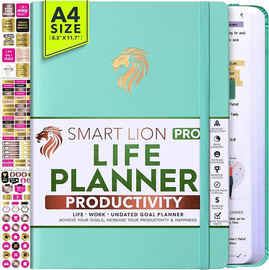 Life Planner - Undated Daily, Weekly & Monthly Planner with Budget Section | A 12 Month Journey to Increase Productivity & Happiness | Life Organizer & Gratitude Journal - Horizontal Format