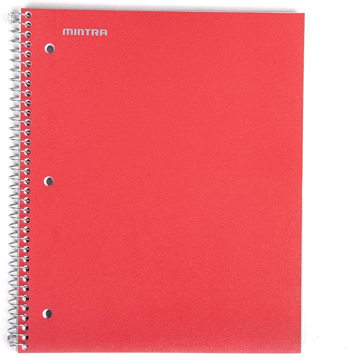 Mintra Office Durable Spiral Notebooks, 1 Subject, (Black, Blue, Red, Wide Ruled 3 Pack), 100 Sheets, Poly Pocket, Moisture Resistant Cover, Strong Chipboard back, For School, Office, Business