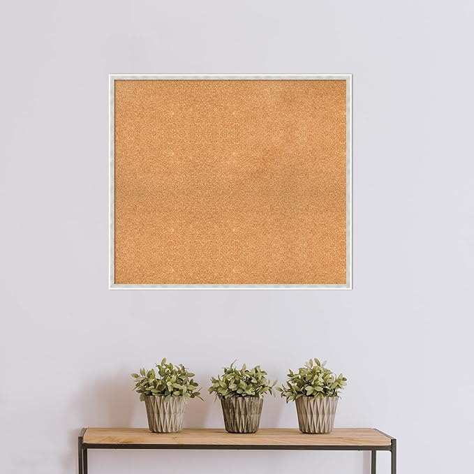 Amanti Art Natural Cork Board for Wall, 31x35 Vision Board with White Frame, Large Corkboard Office Decor for Home Organization, Modern Corkboard Pinboard to Display Items for Home Organization in