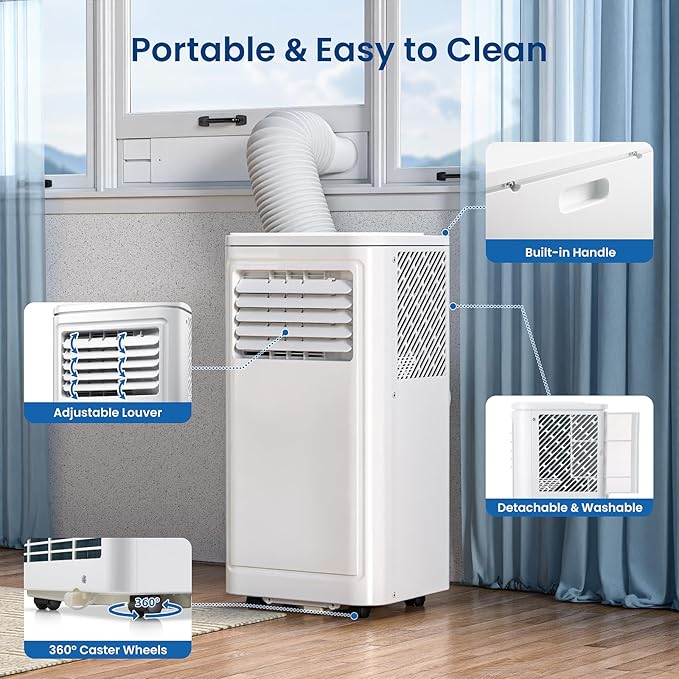 ZAFRO Portable Air Conditioners, 10000 BTU, 3 in 1 Portable AC Unit with Window Kits, Fan & Dehumidifier Modes, Cools up to 450 Sq.Ft, LED Display/Remote Control, 24H Timer for Living Room, Bedroom