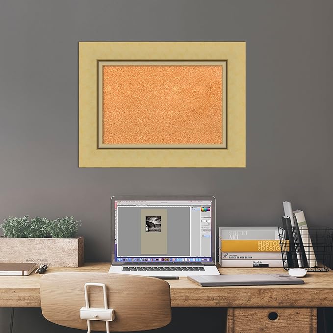 Amanti Art Natural Cork Board for Wall, 18x24 Vision Board with Gold Frame, Small Corkboard Office Decor for Home Organization, Casual Corkboard Pinboard to Display Items for Home Organization in