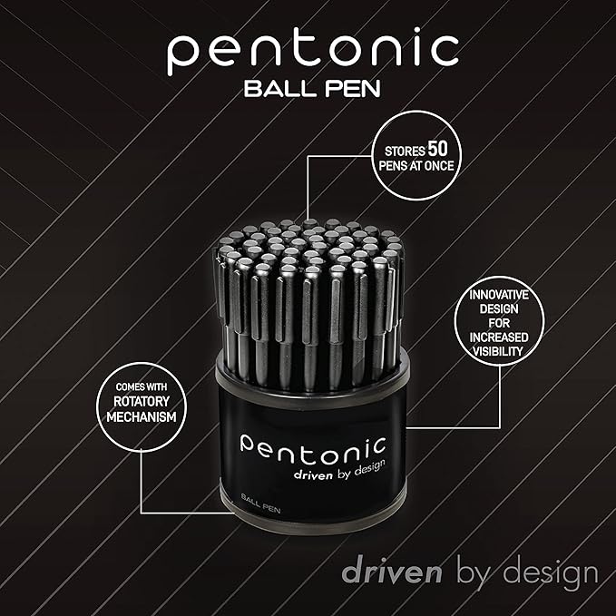 Pentonic Ballpoint Pens In Pen Organizer, Bulk 50 Count, Assorted Colored Ink (10 Different Colors), 1.0 mm Medium Point, Smooth Writing (PEN12177)
