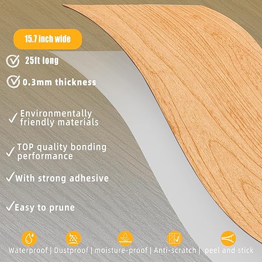 GSCIT Club Maple Wallpaper, 15.7 inch X 25ft Self Adhesive Wood Grain Repair Tape Patch for Tables, Chairs, Baseboards, Doors, Windows, Floors, Handicraft DIY.