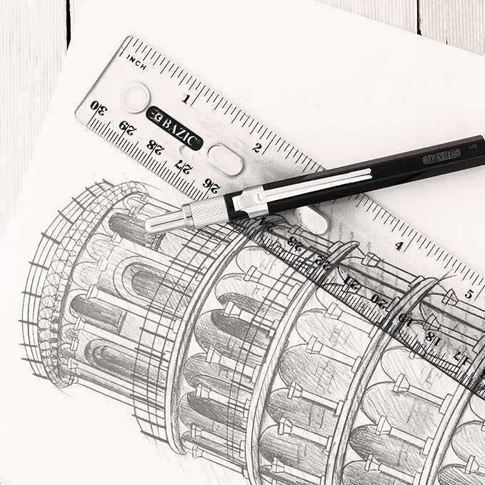 BAZIC Plastic Clear Rulers 12 inch (30cm), Inches Centimeter Metric Ruler Measuring Long Ruler, Straight Edge Ruler for Students School Supplies, 1-Pack