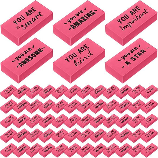 180 Pcs Inspirational Erasers for Kids Christian Pencil Erasers Bulk, Back-to-School Gifts Motivational and Cute Supplies for Students Classrooms, Drawing(Pink,Motivational)