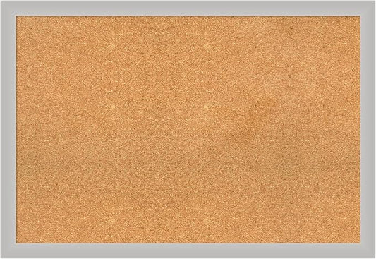 Amanti Art Natural Cork Board for Wall, 27x39 Vision Board with Silver Wood Frame, Large Corkboard Office Decor for Home Organization, Modern Contemporary Corkboard Pinboard to display items for home