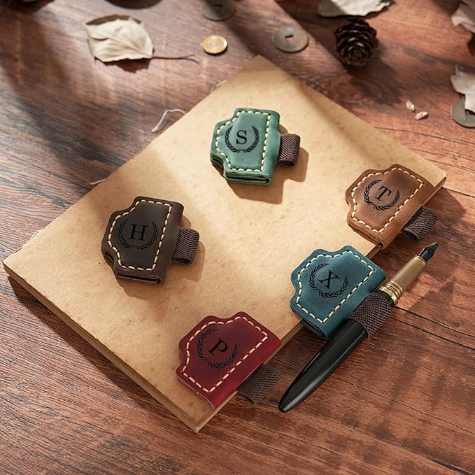 Artlaza Personalized Magnetic Leather Bookmark with Pen Holder - 26 Letters Custom Book Mark with Name Initial Engraved Book Marker for Readers, Book Lovers, Travelers - Gift for Women & Men(Blue，U