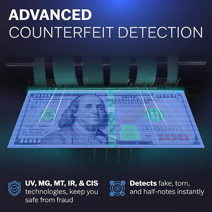 CN5 Money Counter Machine Mixed Denomination Value Counting UV/MG/IR/DD Counterfeit Detection, USD, EUR, MXN, GBP and CAD Business Money Counter