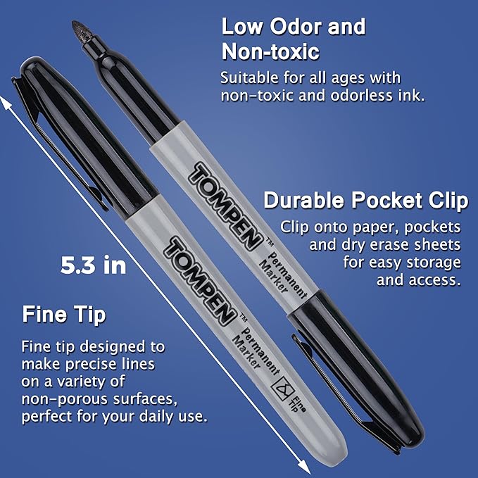 Black Permanent Markers,Fine Tip,160 Pack Bulk,Waterproof Permanent Marker Pens with Quick Drying on Wood,Plastic,Paper,Metal,Mirror for Office School Classroom Home