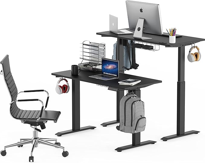 SHW 48-Inch Electric Height Adjustable Standing Desk with Drawer, Memory Preset and Cable Management Tray, Black