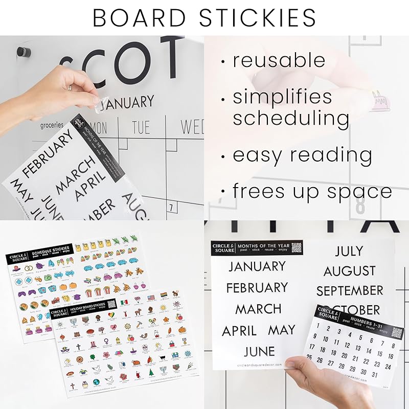 Personalized Clear Acrylic Calendar for Wall, Calendar Whiteboard for Wall, Dry Erase Wall Calendar, Wall Calendar Organizer System for Home (Block, Black, 31"W x 23"H)