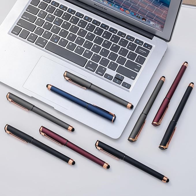 Linbsunne Black Gel Pens 0.7mm Medium Point Pen Office Pens 2-in-1 Stylus Pens for Touch Screens Gel Ink Rollerball Pens for Writing (18 Pack-black)