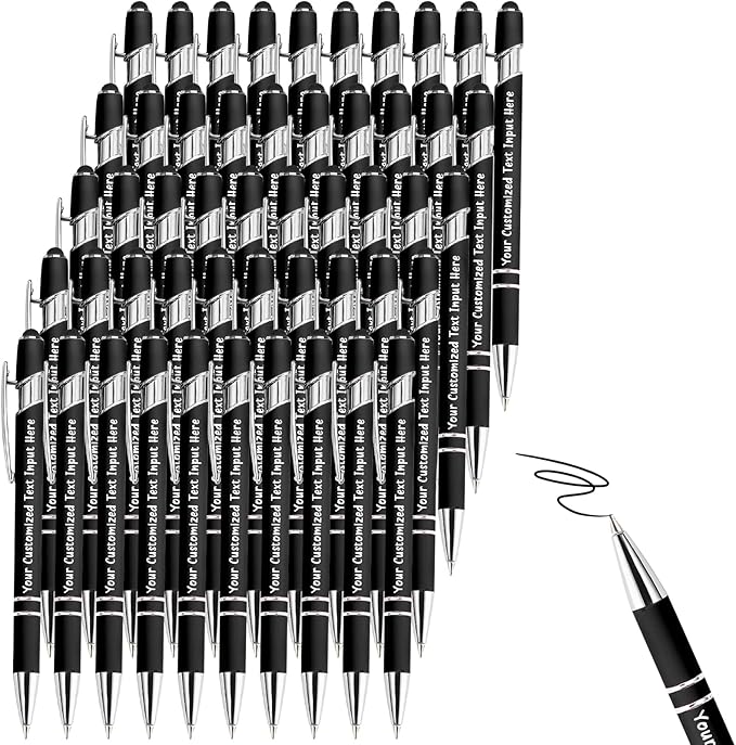 Personalized Ballpoint Pens, 100 Pcs, Custom Engraved with Name or Logo, Black Ink, Touch Tip Design, Ideal for Office, School, and Gifts