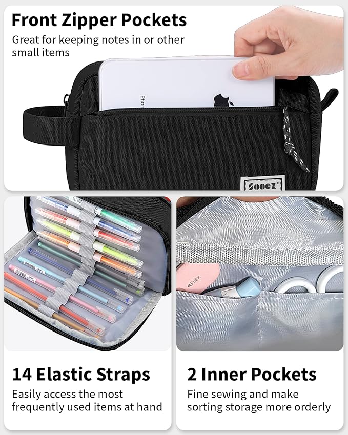 Sooez Big Capacity Pencil Pen Case, Upgraded Canvas Pencil Pouch Large Pencil Bag Organizer, Separate Compartments Easy Grip Handle, Aesthetic Supply for School Teens Adults, Army Green