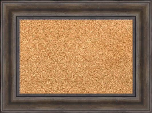Amanti Art Natural Cork Board for Wall, 17x23 Vision Board with Brown Wood Frame, Small Corkboard Office Decor for Home Organization, Country Rustic Corkboard Pinboard to Display Items for Home