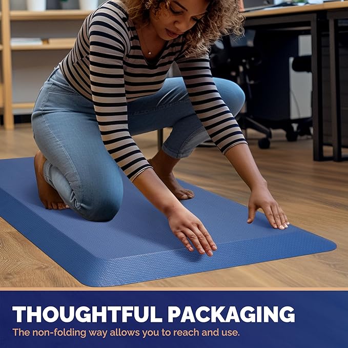 FEATOL Anti Fatigue Mat Floor Mat, Extra Thick Standing Office Desk Mat Memory Foam Cushioned Anti Fatigue Ergonomic Kitchen Mats Comfort Standing Pad NOT PVC 9/10 Inch Thick (Blue, 20x59x9/10-Inch)