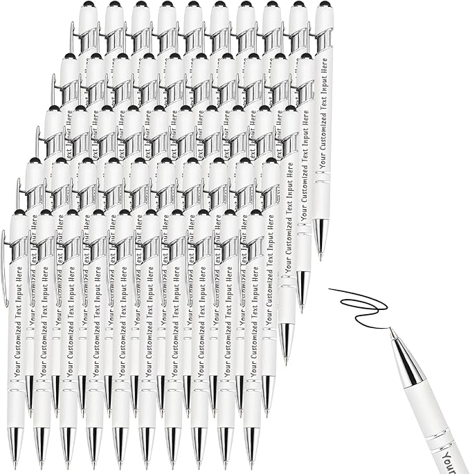 Up to 100 Pcs Personalized Ballpoint Pen Custom Pens Free Engraved Bulk with Name Logo Soft Black Ink Stylus with Touch Metal Office Gift for Anniversaries Graduations Birthdays