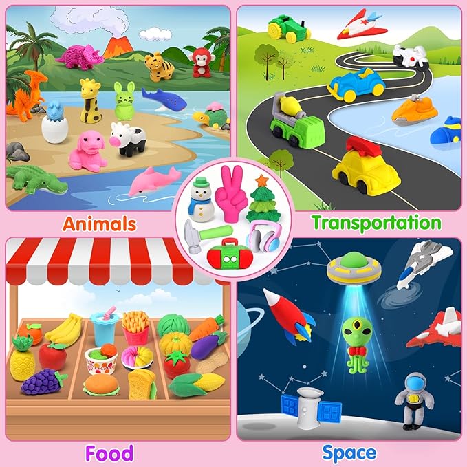 Arscniek 110 Pack Animal Erasers for Kids, Take Apart Mini Pencil Erasers, Desk Pets & Treasure Box Toys, Bulk Party Favors, Stocking Stuffers, Classroom Prizes, School Supplies, Gift for Boys & Girls