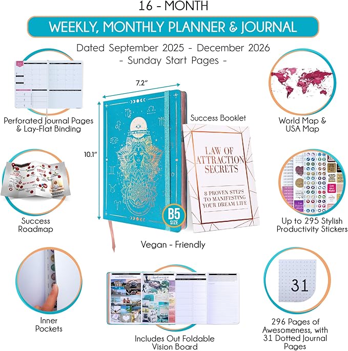 2025-2026 Planner Weekly and Monthly | 16-Month Life Planner to Increase Focus & Productivity | Reduce Overwhelm & Achieve Your Biggest Goals | Include Gift Box & Stickers | Sep 2025-Dec 2026