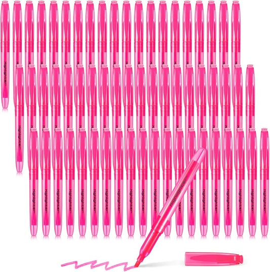 Fuutreo 60 Pack Pastel Highlighters Bulk Bright Color Highlighter Marker Chisel Tip Dry Quickly Safe Highlighter Pens Fluorescent Ink for Adults Home School Office(Pink)
