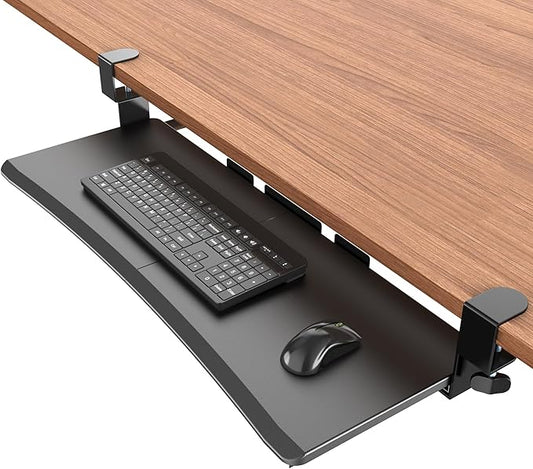 Large Keyboard Tray Under Desk - Slide Out with Sturdy C-Clip Mount System, 27 (31.2 Including Clamps) X 11.81 Put-Out Keyboard Tray Computer Drawer for Ergonomic Typing, Black