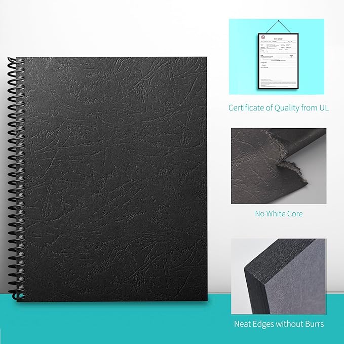 Binditek 100 Pack 13Mil Grain Texture Paper Binding Presentation Covers, 8-1/2 x 11 Inches 90lb, 250 GSM, Un-Punched, 5 Multi Colors (Black, White, Red, Green, Blue)