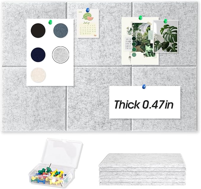 Thick Cork Board for Wall with Pins, 36" x 24" Bulletin Board Self-Adhesive Pin Board | Customized 6 Packs Felt Tiles for Office Home Wall Decor