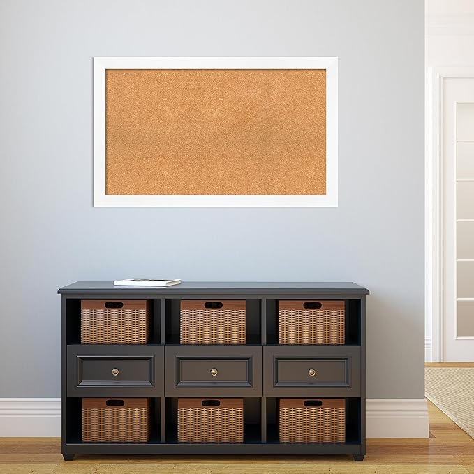 Amanti Art Natural Cork Board for Wall, 25x41 Vision Board with White Frame, Large Corkboard Office Decor for Home Organization, Modern Corkboard Pinboard to Display Items for Home Organization in
