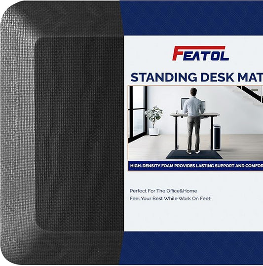 FEATOL 4 Packs Anti Fatigue Mats for Kitchen Floor Thick Cushioned Standing Desk Mat, Ergonomic Kitchen Mats Set of 4, Memory Foam Comfort Floor Padded Foam Rugs, Non-Slip (20" x 39", Black)