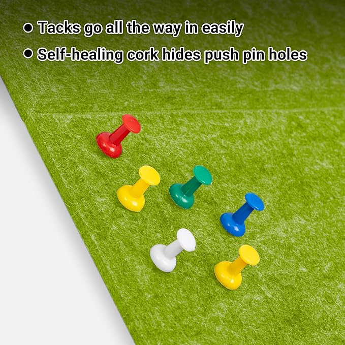 AKTOP Cork Board Bulletin Board 24"x36", 6 Pack Removable Felt Cork Board Tiles for Wall, Large Corkboard Notice Pin Board for Office, School & Home,24 Safe Adhesive Tabs, 20 Push Pins, Grass Green