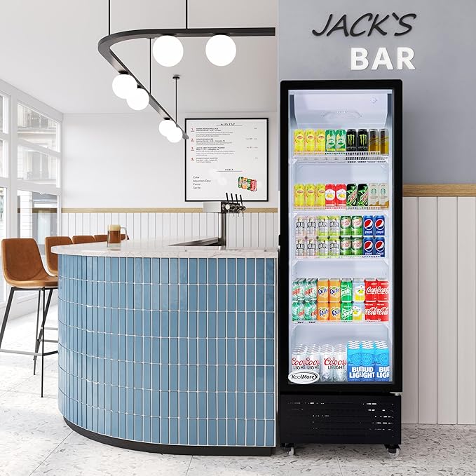 KoolMore KM-MDR-1GD-10C 23 in. One Glass Door Commercial Display Merchandiser Refrigerator Cooler in Black, ETL Listed, 10 cu. ft