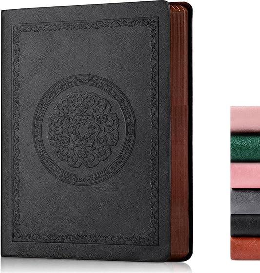 300 Pages Leather Blank Journal Notebook,Softcover Leather Blank Journal Notebook for Women Men,300 Pages Notebook for Work,Office,School Note Taking,5.7'' X 8.3'',black