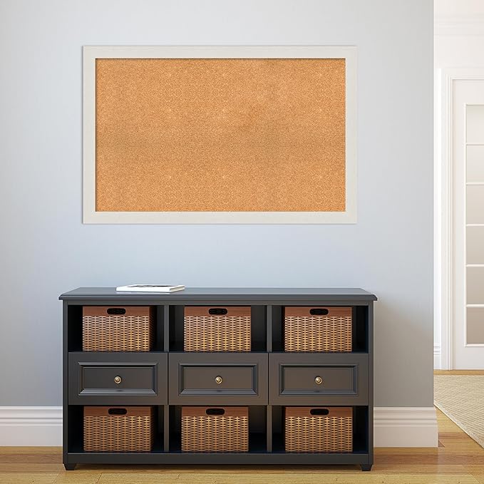 Amanti Art Natural Cork Board for Wall, 29x45 Vision Board with White Frame, Oversize Corkboard Office Decor for Home Organization, Country Rustic Corkboard Pinboard to Display Items for Home