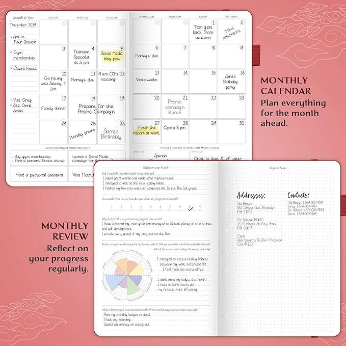 Legend Planner PRO – Deluxe Weekly & Monthly Life Planner to Increase Productivity and Hit Your Goals. Time Management Organizer Notebook – Undated – 7 x 10" Hardcover + Stickers – Wine Red
