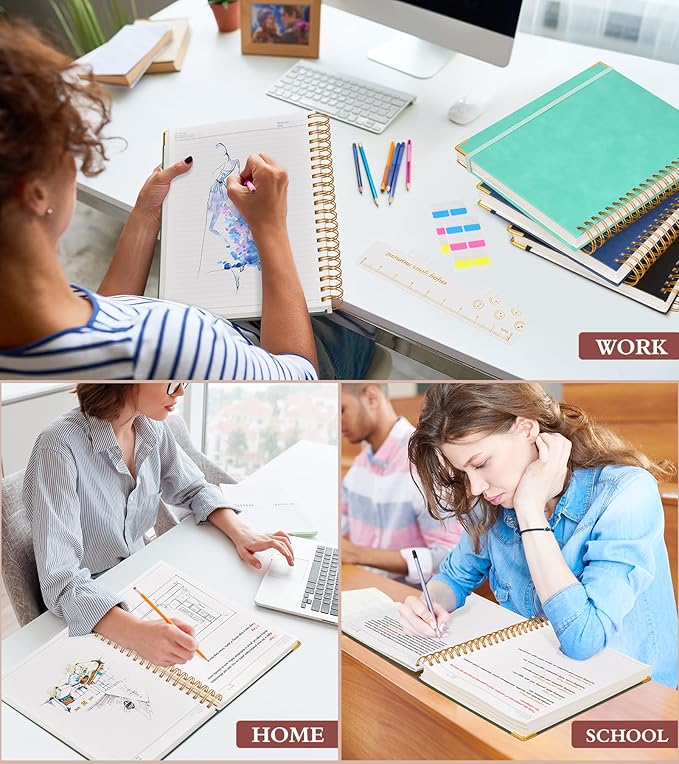 Spiral Notebook Journal 5.75” x 8.38”, 300 Pages Hardcover Leather Lined Journals for Women Men, A5 Small College Ruled Notebooks with 100 GSM Thick Paper, Spiral Journal for Writing Work, Olive Green