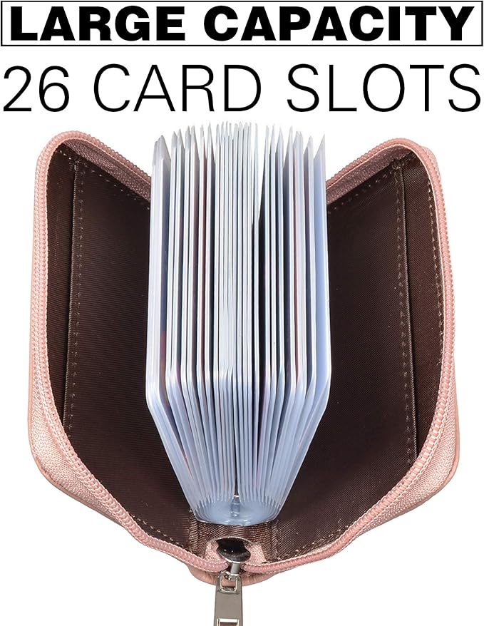 Easyoulife Genuine Leather Credit Card Holder Zipper Wallet With 26 Card Slots