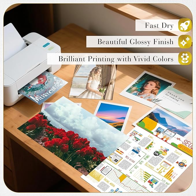 A-SUB Inkjet Glossy Photo Paper 13X19 Inches 48lb 180gsm Professional Glossy Photographic Paper for Inkjet Printers Dye Ink 100 Sheets