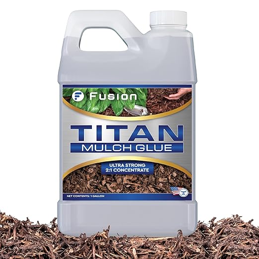 Titan Mulch Glue for Landscaping, Fast-Dry, Non-Toxic, Strong Mulch Glue for Rocks, Prevents Washout & Erosion in Flowerbeds & Gardens, Long-Lasting Stabilizer (128 Fl Oz) by Fusion Chemical