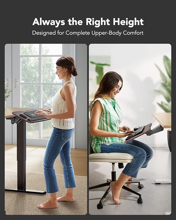 HUANUO Keyboard Tray Under Desk，360 Adjustable Ergonomic Sliding Keyboard & Mouse Tray, 25" W x 9.8" D, Brown